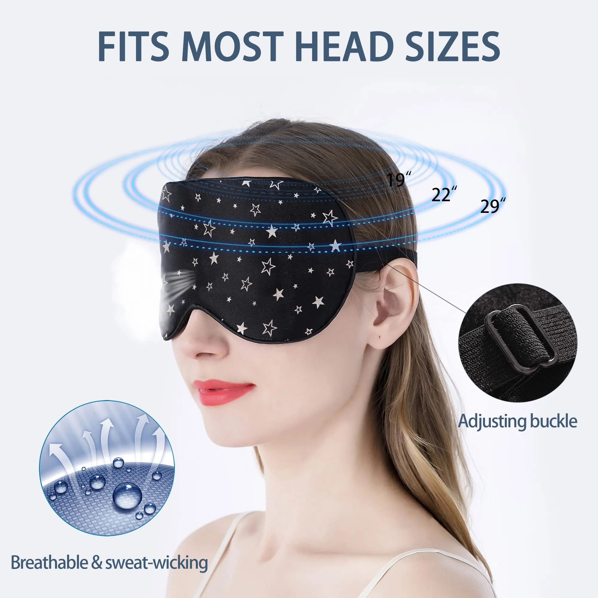 100% Silk Sleep mask with Adjustable Strap,Comfortable and Super Soft Eye mask Ultimate Sleeping aid,blindford Silver Stars Silverstar