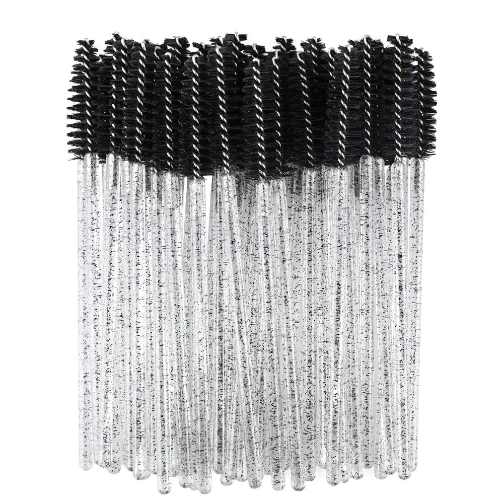 100PCS Crystal Eyelash Mascara Brushes Wands Applicator Makeup Kits (Black) Black