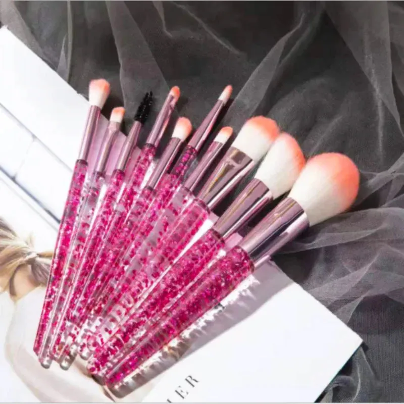 10PCS Glitter Crystal Sparkle Makeup Brush Cosmetic Brushes Kit for Foundation Concealer Eye Shadow Eyeliner