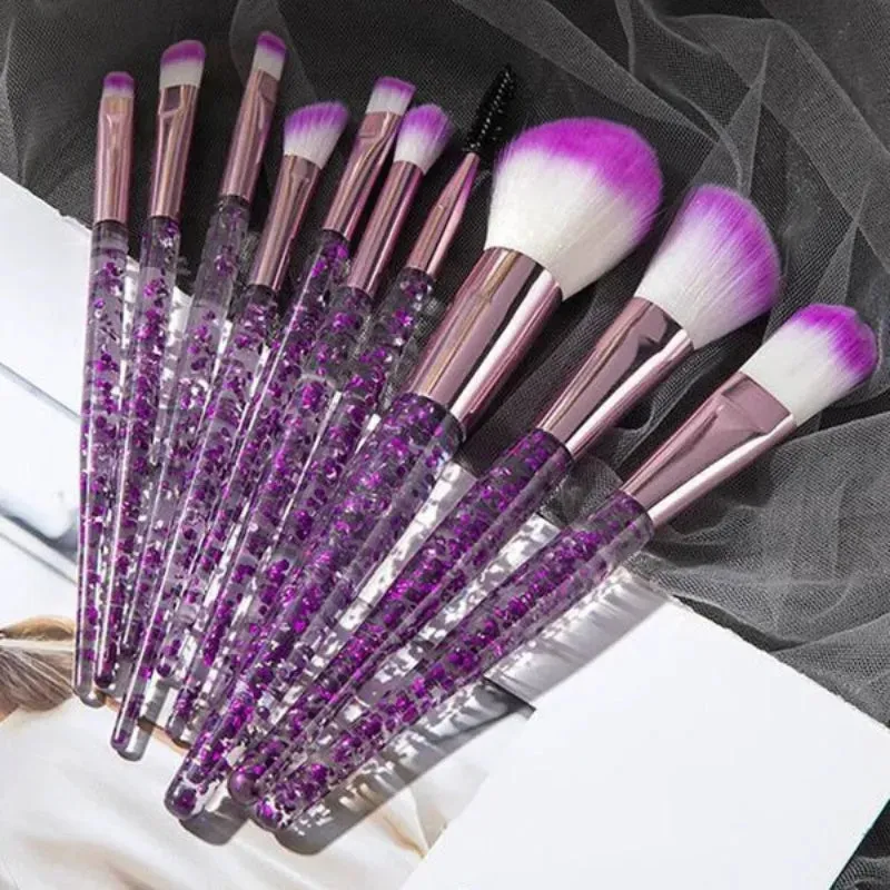 10PCS Glitter Crystal Sparkle Makeup Brush Cosmetic Brushes Kit for Foundation Concealer Eye Shadow Eyeliner