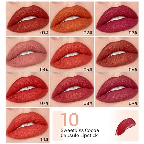 10Pcs Lipstick Set Mini Portable Matte Lip Glaze Waterproof Sweatproof Long Lasting Lip stick