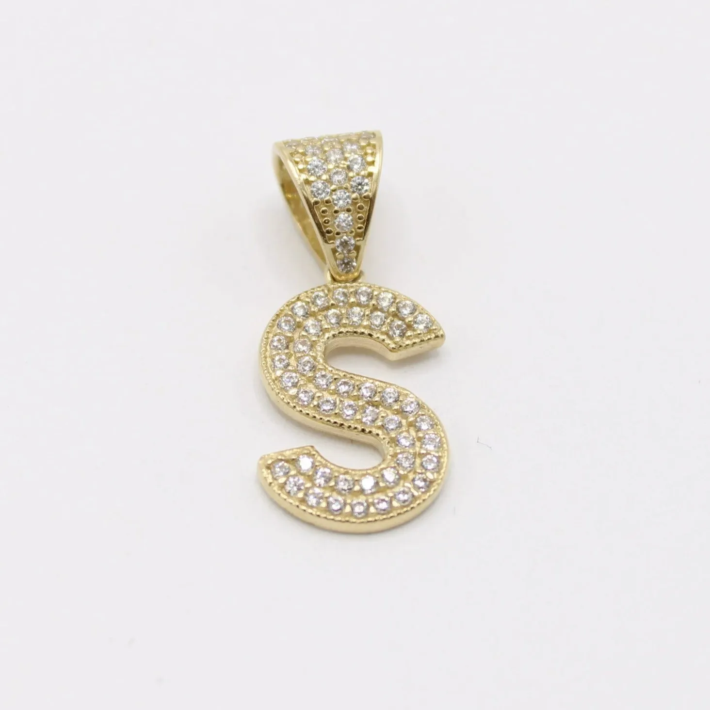 14K Initial Name ( S ) Cz Stones Yellow Gold