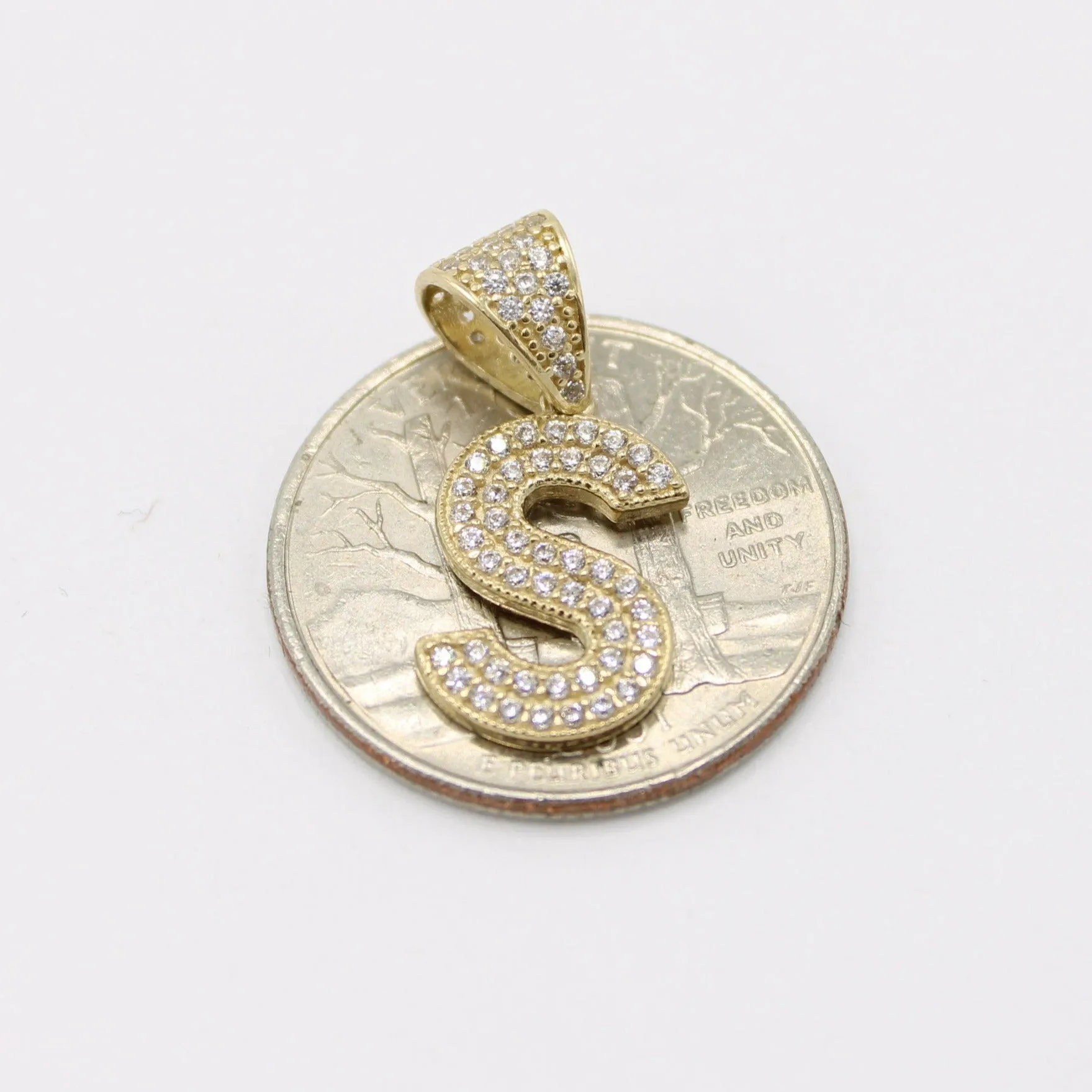 14K Initial Name ( S ) Cz Stones Yellow Gold