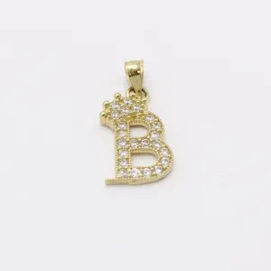 14kCrown Initial Name ( B ) Cz Stones Yellow Gold