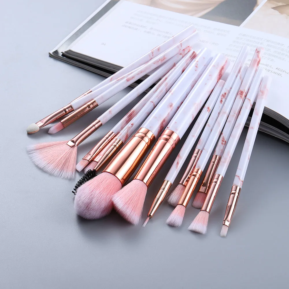 15 Marbled Design Makeup Brushes Set.