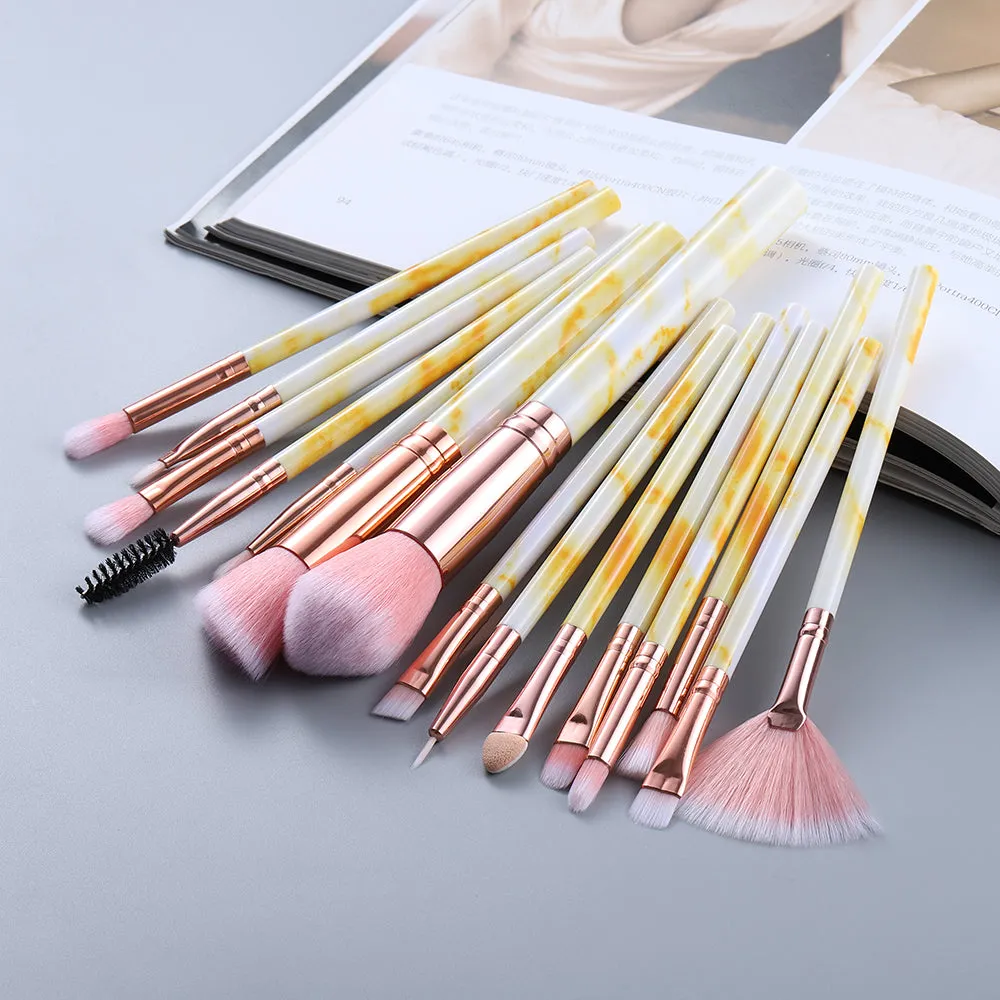 15 Marbled Design Makeup Brushes Set.