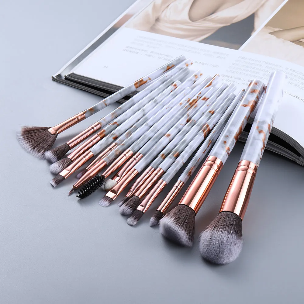 15 Marbled Design Makeup Brushes Set.