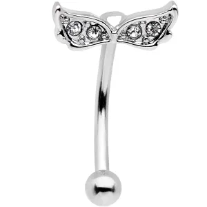 16 Gauge 5/16 Clear Gem Angel Wings Curved Eyebrow Ring