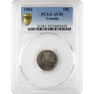 1884 Canada 10-cents PCGS Certified AU-55 RARE