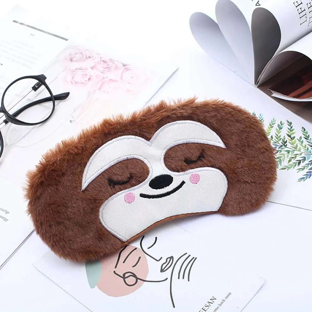 2 Pieces Funny Blindfold Fluffy Soft Silk Plush Sloth Sleep Eye Mask Travel Blindfold for Girls Boys Women Men Kids Home Sleeping Traveling (Grey Brown)