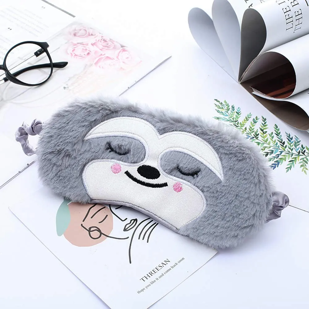 2 Pieces Funny Blindfold Fluffy Soft Silk Plush Sloth Sleep Eye Mask Travel Blindfold for Girls Boys Women Men Kids Home Sleeping Traveling (Grey Brown)