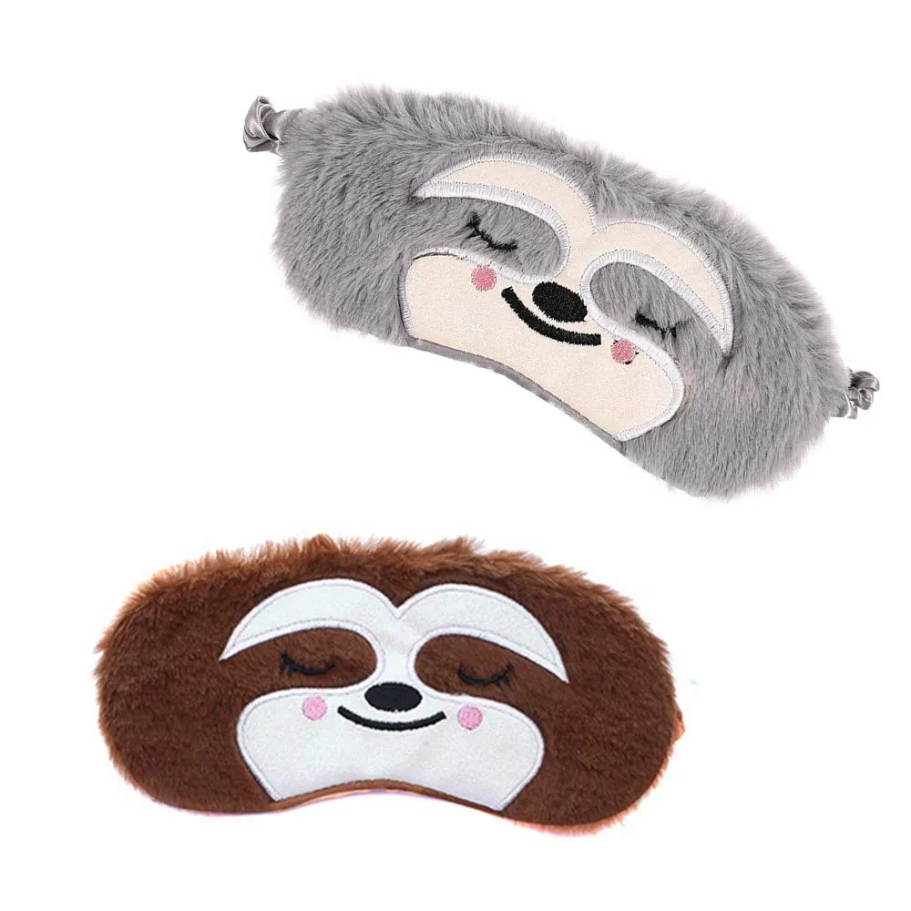 2 Pieces Funny Blindfold Fluffy Soft Silk Plush Sloth Sleep Eye Mask Travel Blindfold for Girls Boys Women Men Kids Home Sleeping Traveling (Grey Brown)