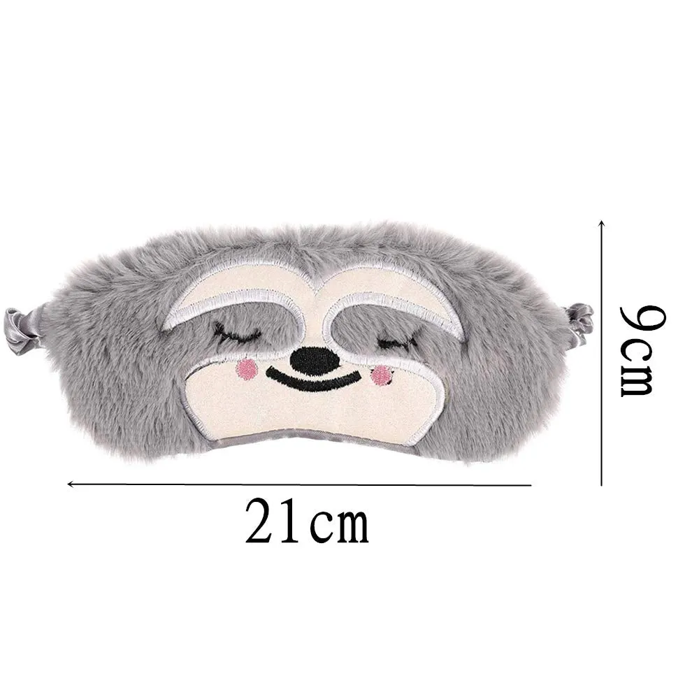2 Pieces Funny Blindfold Fluffy Soft Silk Plush Sloth Sleep Eye Mask Travel Blindfold for Girls Boys Women Men Kids Home Sleeping Traveling (Grey Brown)