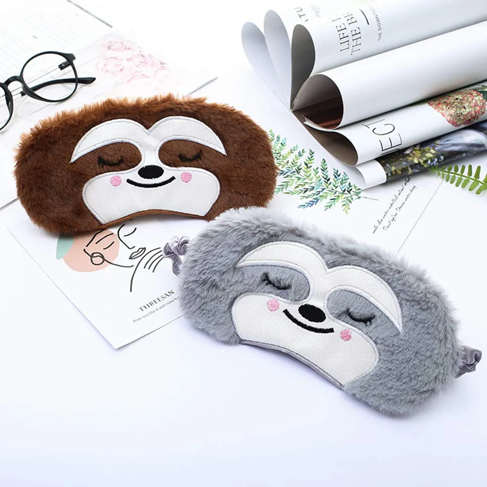 2 Pieces Funny Blindfold Fluffy Soft Silk Plush Sloth Sleep Eye Mask Travel Blindfold for Girls Boys Women Men Kids Home Sleeping Traveling (Grey Brown)