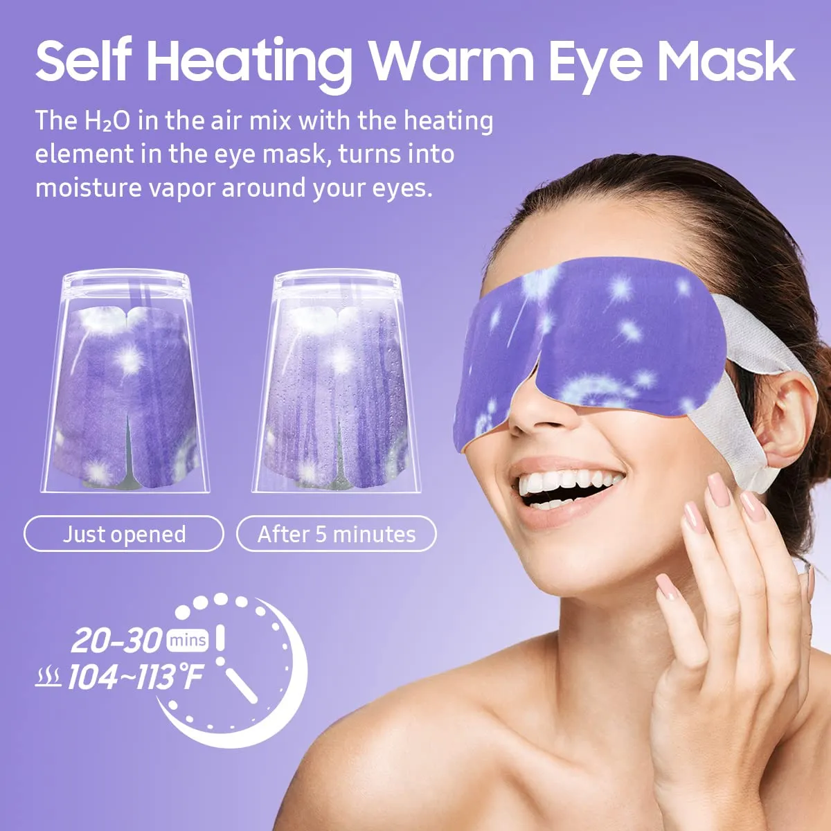 20 Packs Steam Eye Mask, Lavender Heated Eye Mask Disposable Warm Compress for Eyes, Self Heating Moist Heated Eye Masks, Comfortable and Relax Sleep Mask, Stocking Stuffers