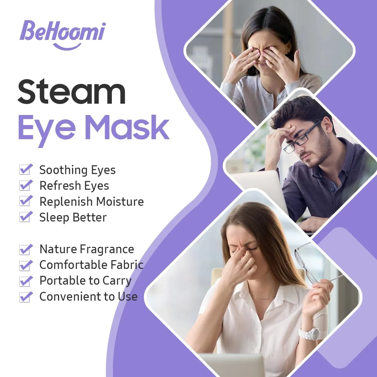20 Packs Steam Eye Mask, Lavender Heated Eye Mask Disposable Warm Compress for Eyes, Self Heating Moist Heated Eye Masks, Comfortable and Relax Sleep Mask, Stocking Stuffers