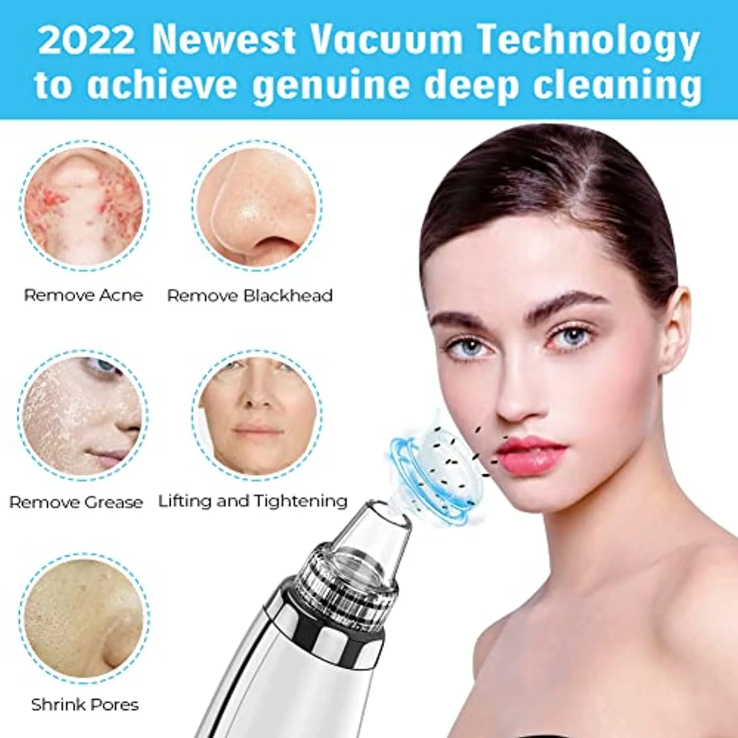 2022 Newest Blackhead Remover Pore Vacuum,Upgraded Facial Pore Cleaner,Electric Acne Comedone Whitehead Extractor Tool-5 Suction Power,5 Probes,USB Rechargeable Blackhead Vacuum Kit for Women & Men