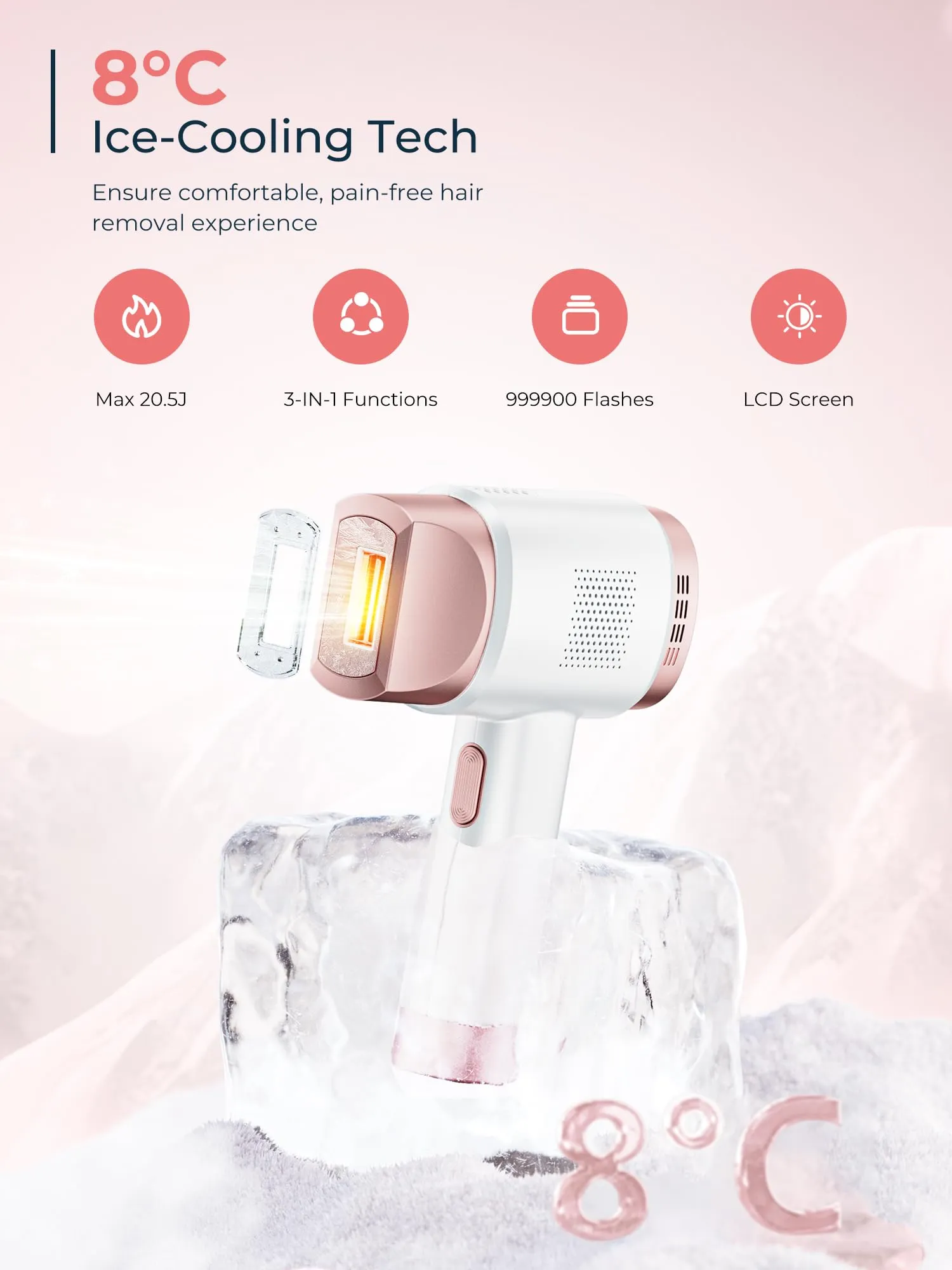 21J Ice Cooling IPL Device Hair Removal, Laser Hair Removal with 3 Functions HR/SC/RA, 9 Energy Levels, IPL Laser Hair Remover for Women Men, Face Bikini Arm Leg