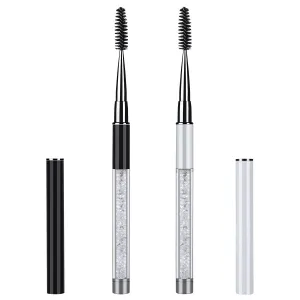 2Pcs Eye Brush with Cap for Travel Eye Brow Eyelash Mascara Brushes Wands Applicator Portable Cosmetic Brushes Black&White