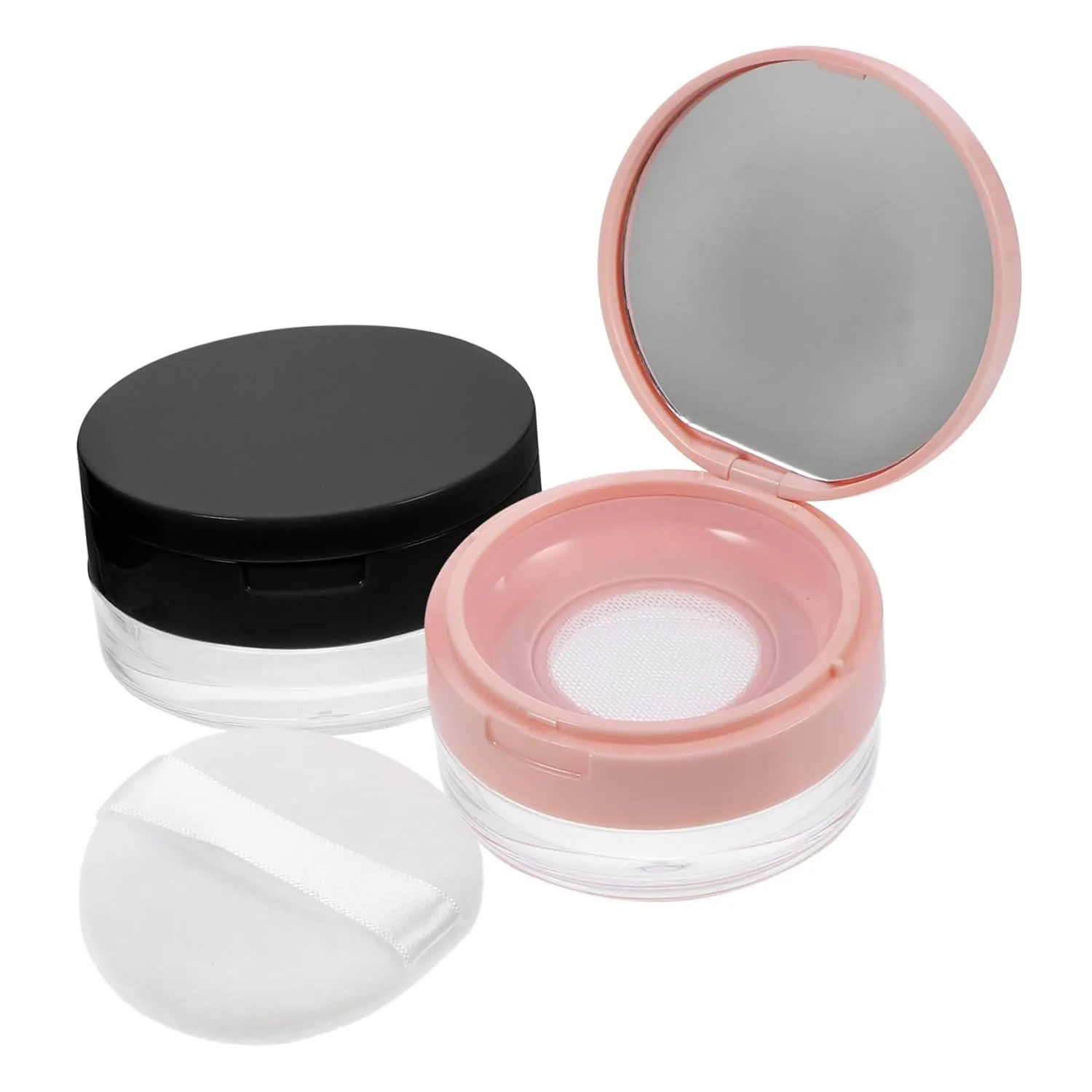 2pcs Loose Powder Compact Container for Makeup Cases Mirror Portable and Easy to Use for Travel Compact Design for Women and Girls