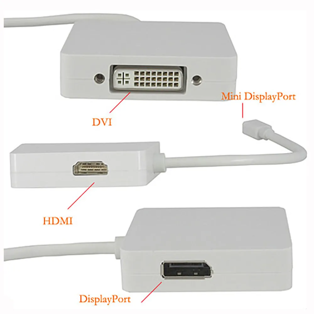 3 in-1 Mini DisplayPort (Thunderbolt) Male to HDMI/DisplayPort/DVI Female Adapter