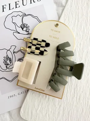 3-Pack Hair Clip Gift Set in Olive Mix