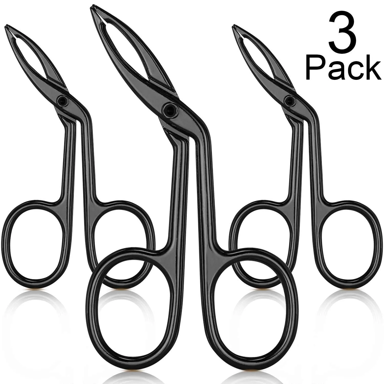 3 Packs Eyebrow Tweezers, Scissors Shaped Eyebrow Straight Tip Tweezers Clip, Flat Tip Tweezers Hair Plucker, Straight Tip Hairgripping Eyebrow (Black Plated) Black Plated
