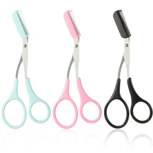 3 Pieces Eyebrow Shaping Cut Scissors Eyebrow Trimmer Scissors with Comb Eyebrow Comb Non Slip Finger Grips Hair Removal Beauty Accessories for Men And Women, Pink, Blue, Black