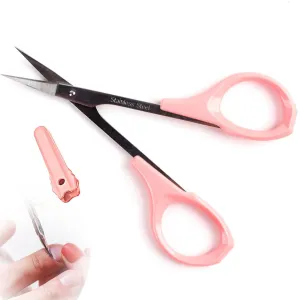 4 Inches Curved Sharp Blade Craft Scissors For Eyebrow Eyelash Extensions Stainless Steel Eyebrow Scissors with Precision Cover Professional Trimmers - sharpened Small Beard Trimming 1 Pcs