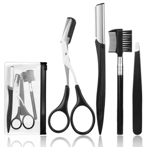 4 Pcs Eyebrow Trimming Kit Eyebrow Grooming Set with Tweezers Scissors Eyebrow Razor and Eyebrow Brush for Women and Men