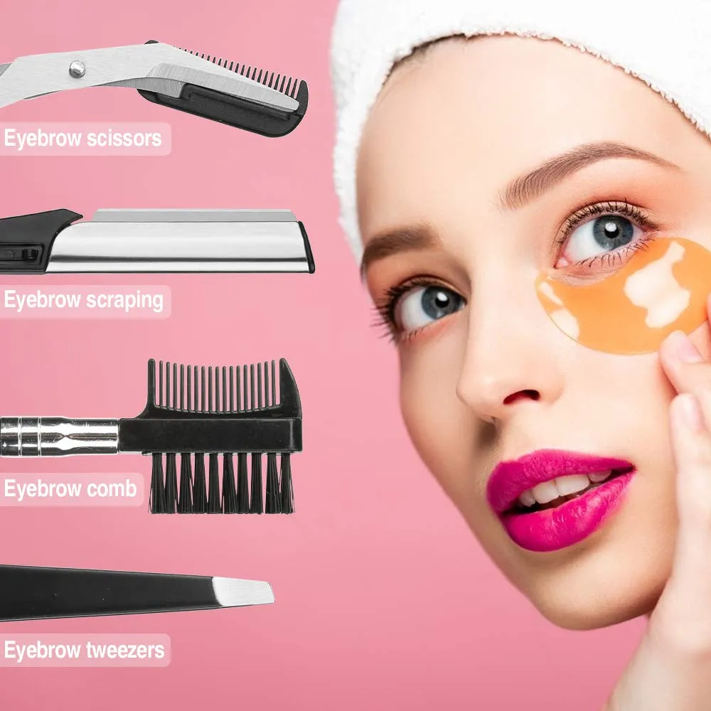 4 Pcs Eyebrow Trimming Kit Eyebrow Grooming Set with Tweezers Scissors Eyebrow Razor and Eyebrow Brush for Women and Men