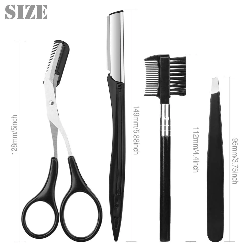 4 Pcs Eyebrow Trimming Kit Eyebrow Grooming Set with Tweezers Scissors Eyebrow Razor and Eyebrow Brush for Women and Men