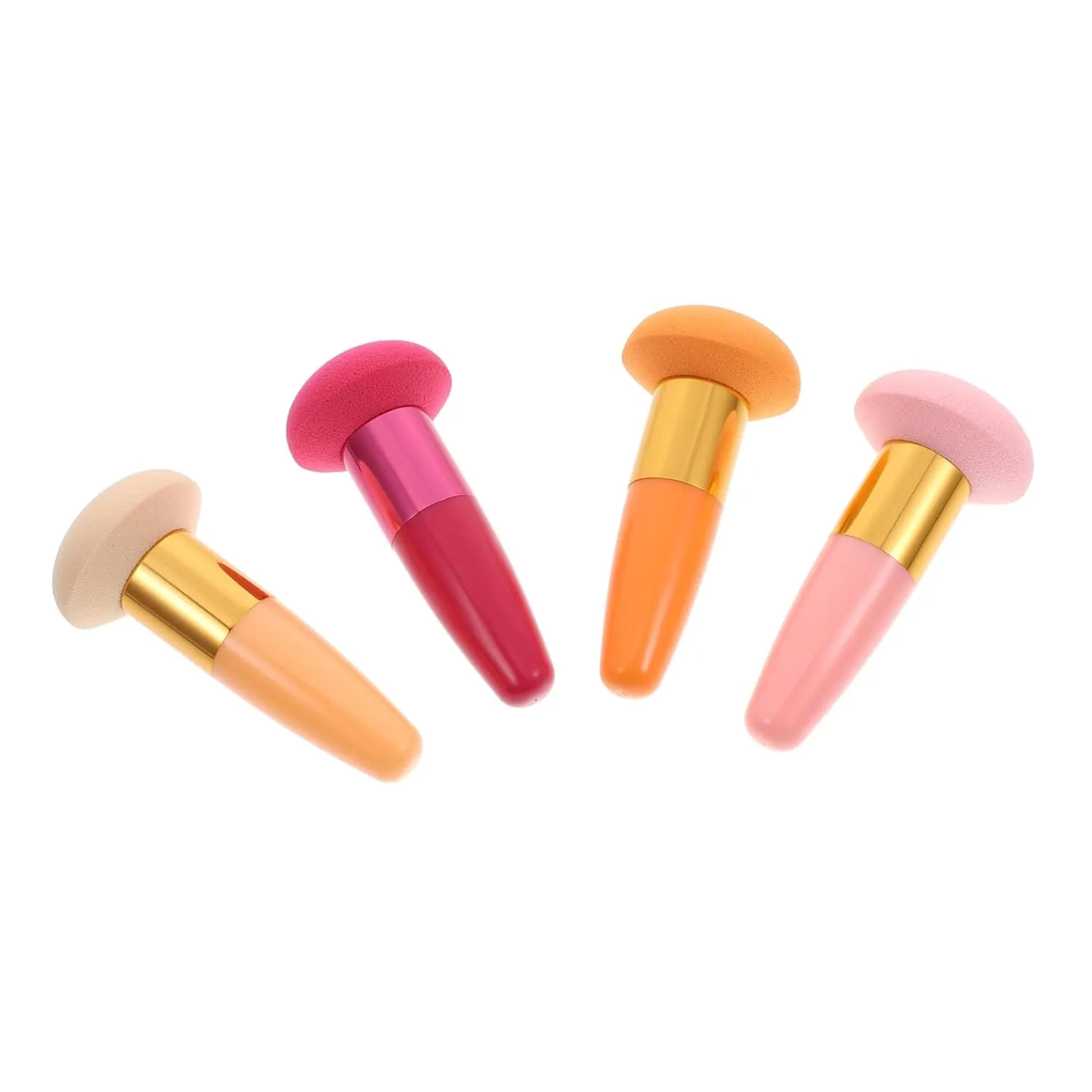 4pcs Fluffy Makeup Powder Puff Handle Skin-friendly Loose Powder Applicator for Home Travel Compact Washable Foundation Tool Skin Tone
