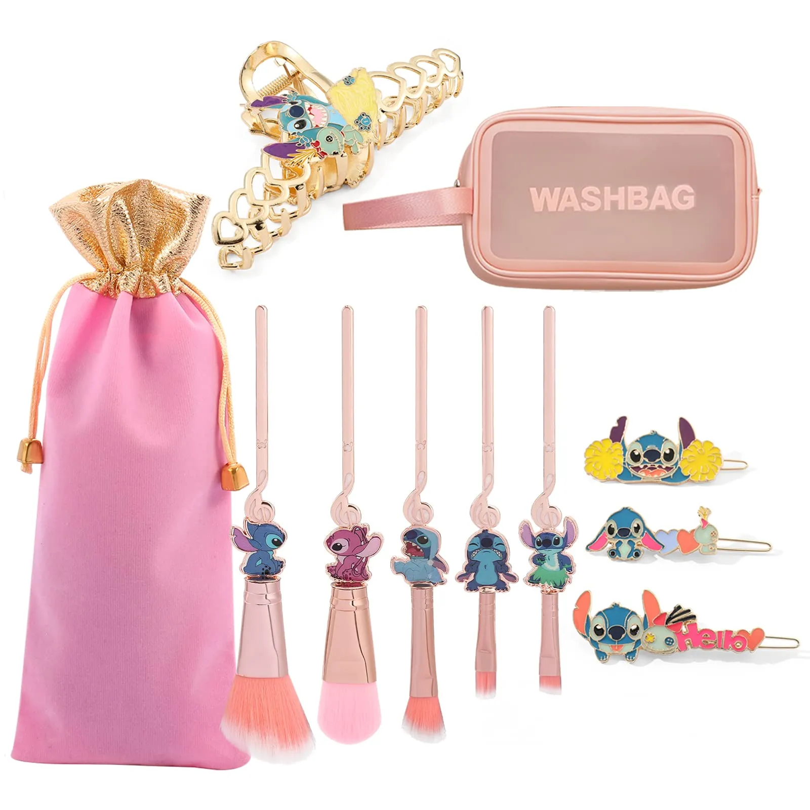 5Pcs Interstellar Baby Makeup Brushes Set, Creative Stitch Theme Cosmetic Brushes Set, Premium Synthetic Foundation Eyeshades Brush Set Best Gift for Young Girl Women (Pink 5)
