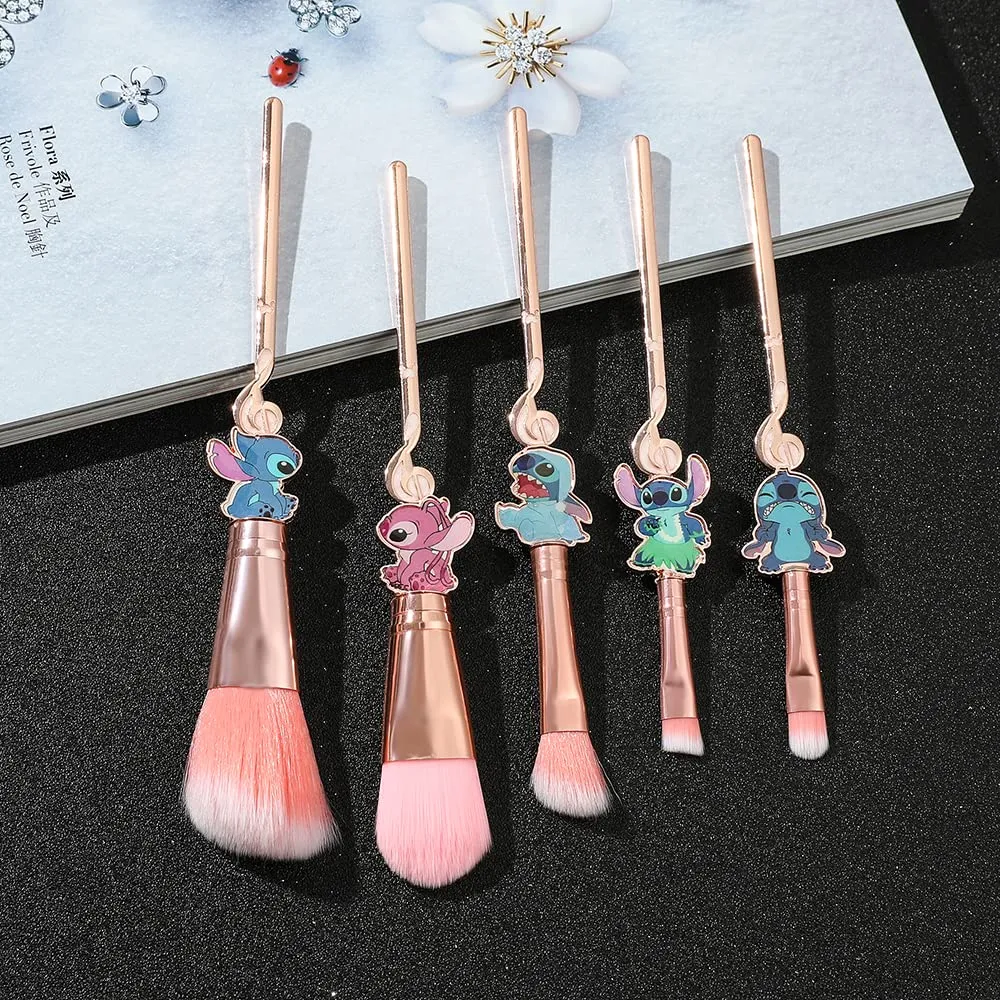 5Pcs Interstellar Baby Makeup Brushes Set, Creative Stitch Theme Cosmetic Brushes Set, Premium Synthetic Foundation Eyeshades Brush Set Best Gift for Young Girl Women (Pink 5)