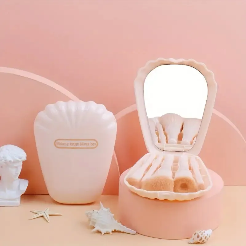 5pcs/set New Sea Shell Makeup Brushes with Mirror