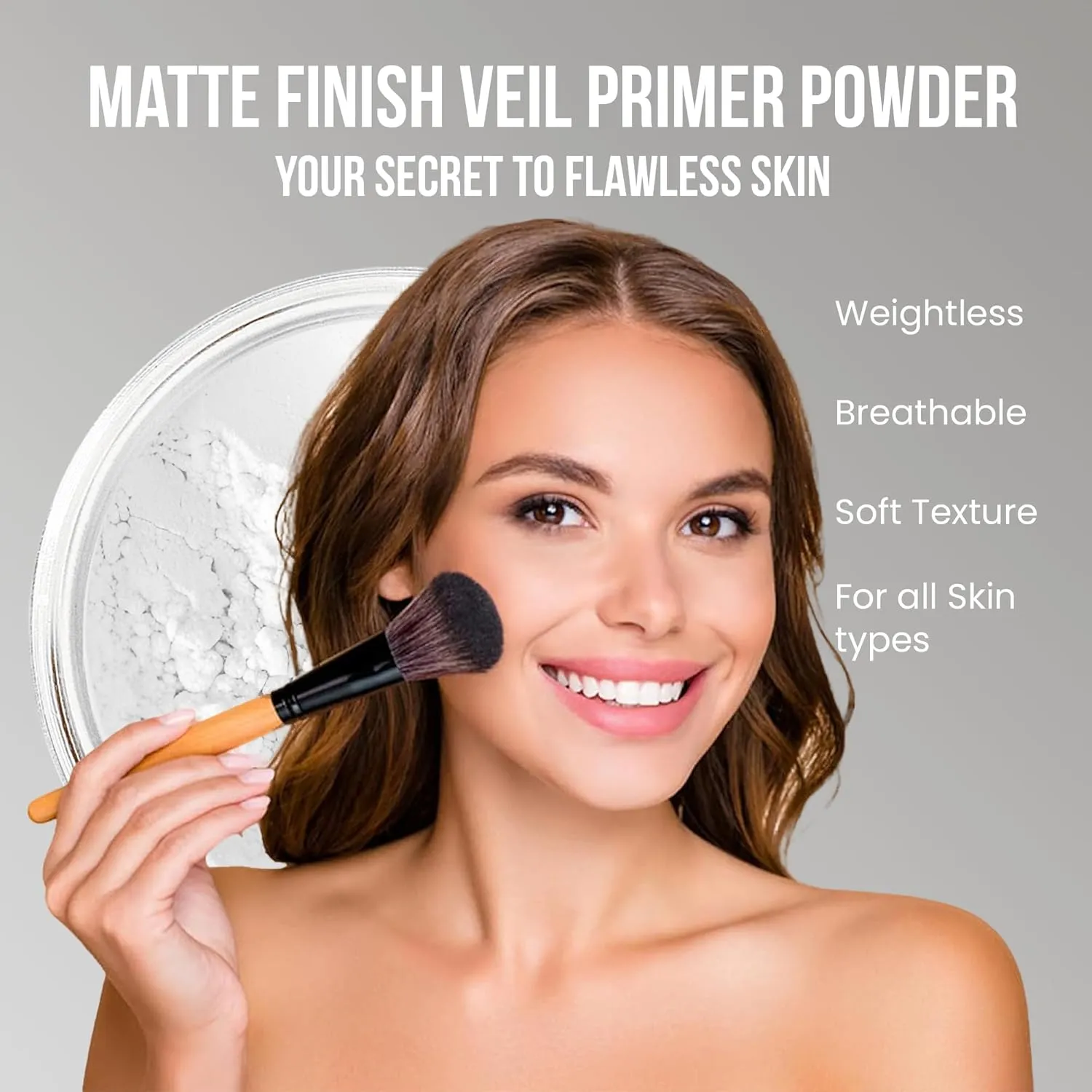 6pc FULL SIZE KIT KABUKI & KABAGGIE Tote Mineral Makeup Set Matte Foundation Bare Face Sheer Powder Cover (Light Tan)