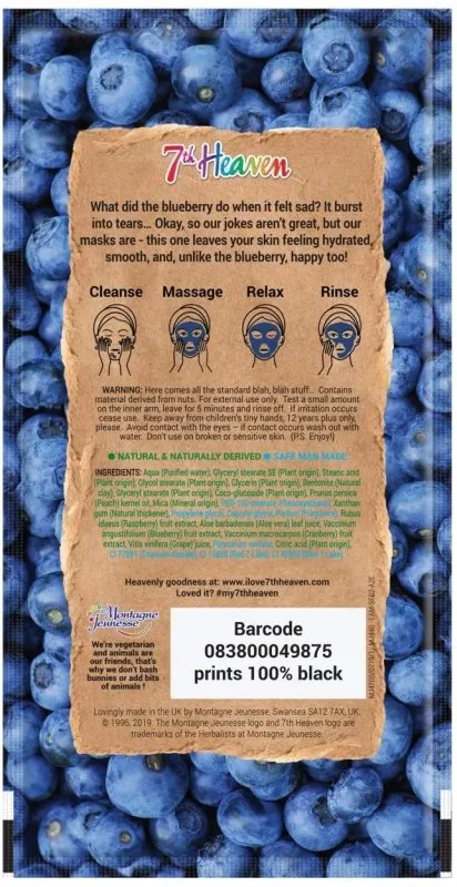 7th Heaven Superfood Blueberry Mud Mask, Soothing and Hydrating Mask with Refreshing Raspberry and Anti-oxidant Blueberry - Ideal for All Skin Types 10g