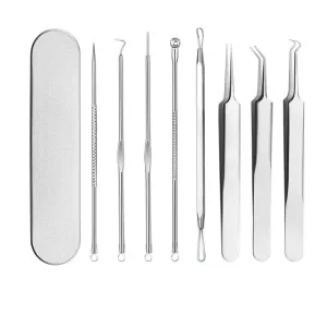 8 Pcs Stainless Steel Blackhead Remover Pimple Extractor Tool Kit with Metal Case for Pimples, Blackheads, Zit Removing for Face Nose