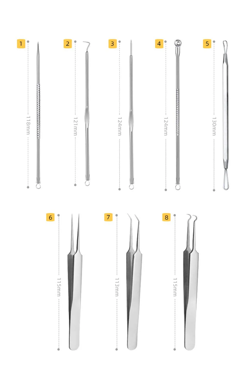 8 Pcs Stainless Steel Blackhead Remover Pimple Extractor Tool Kit with Metal Case for Pimples, Blackheads, Zit Removing for Face Nose