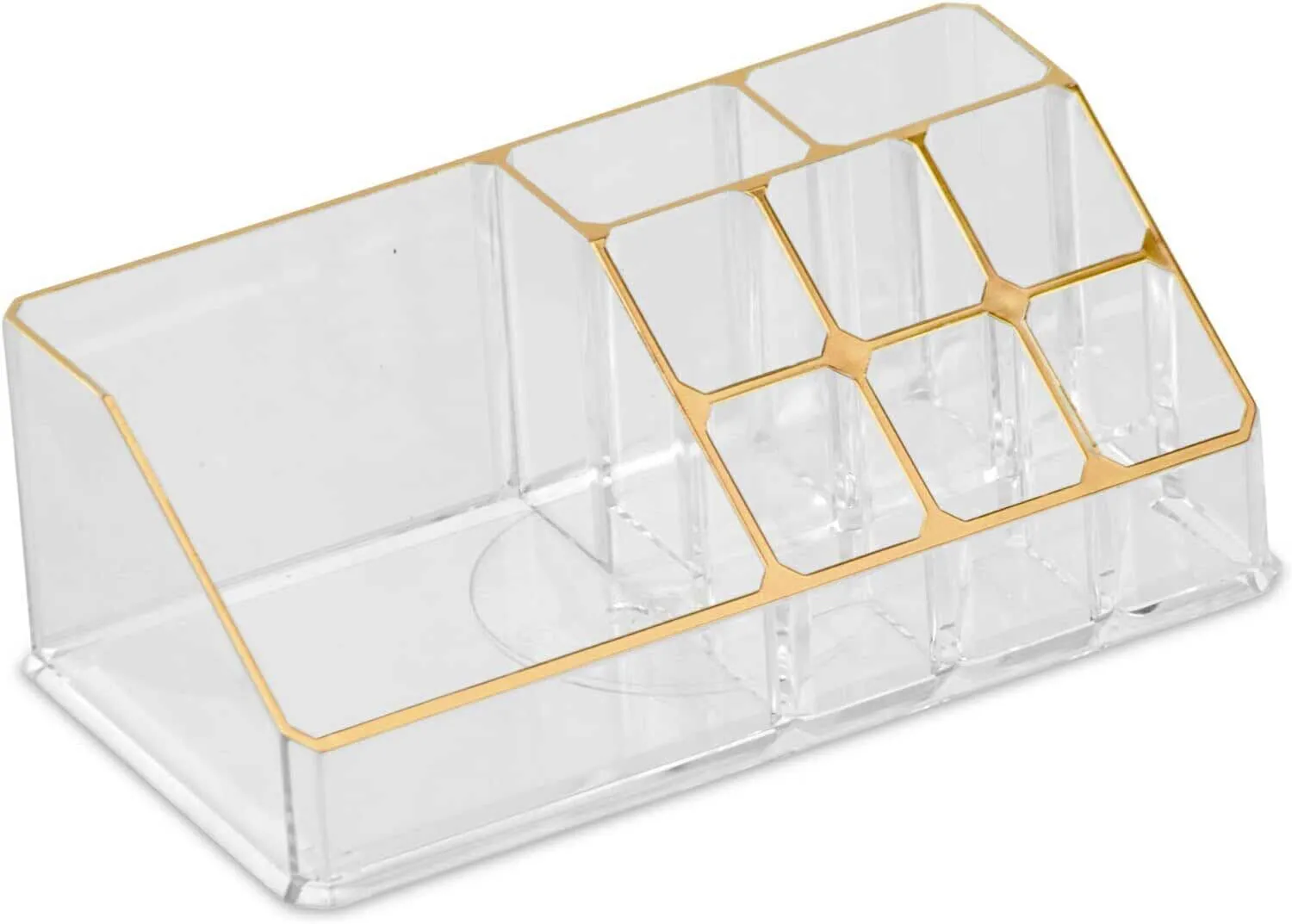 9 Compartment Makeup and Lipstick Crystal Clear Organizer With Rose Gold Lining
