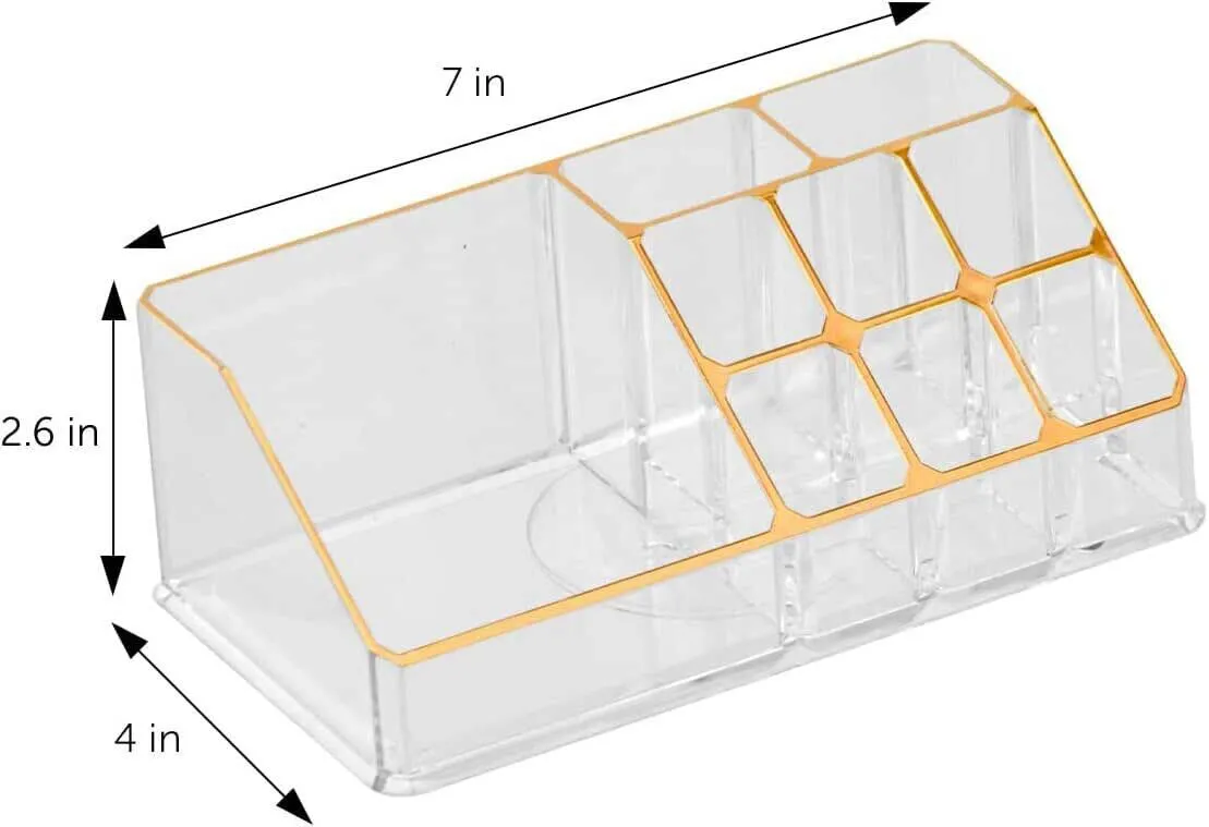9 Compartment Makeup and Lipstick Crystal Clear Organizer With Rose Gold Lining