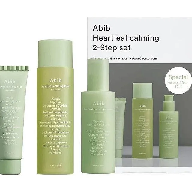 Abib 3pc Set Heartleaf Calming 2-step Set (Toner 200ml  Emulsion 130ml  Foam Cleanser 50ml)