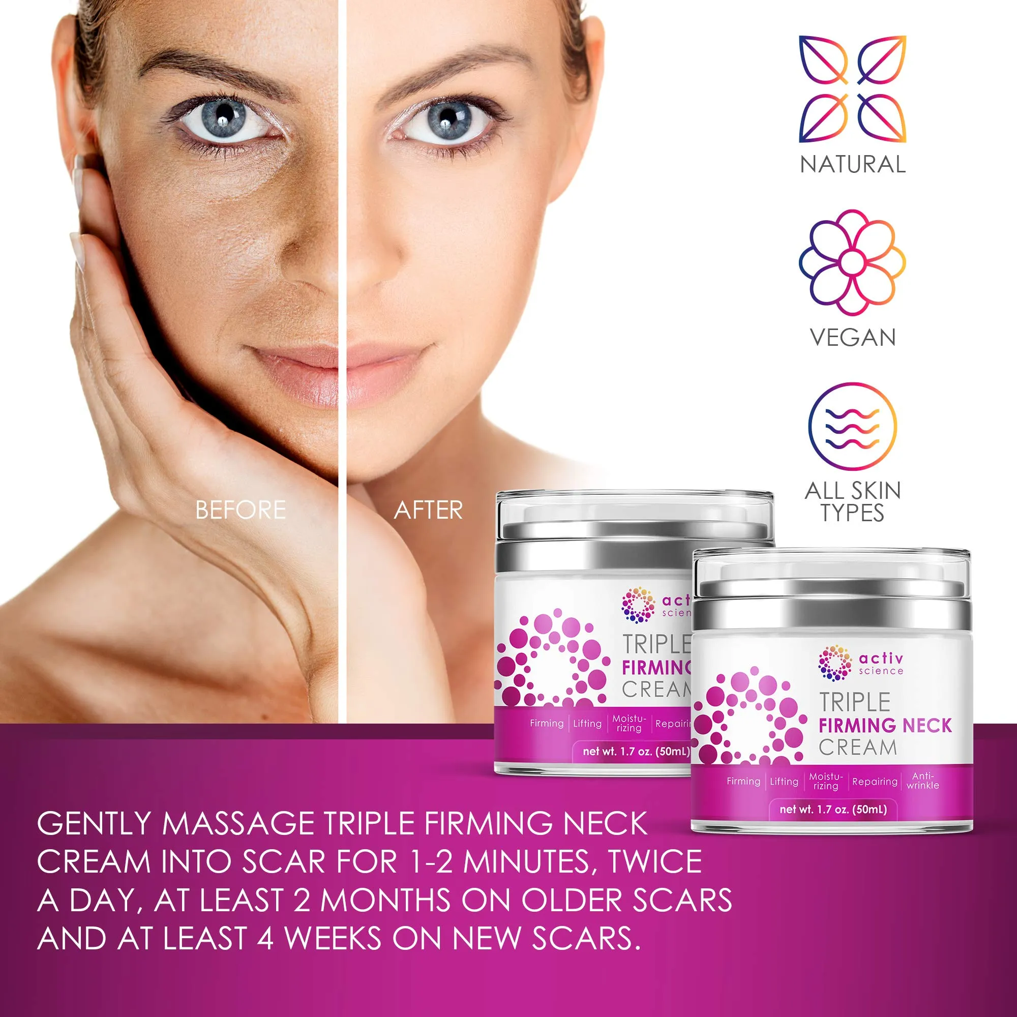 ACTIVSCIENCE Neck Firming Cream, Anti Aging Moisturizer for Neck & Décolleté, Double Chin Reducer, Skin Tightening Cream 1.7 fl oz.