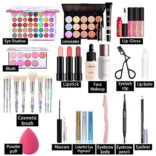 AFGSsm Professional All In One Makeup set, Cosmetic, Makeup kits for teenagers 14-16, Makeup kit for women full kit, Include Eyeshadow Palette Lipstick Eyebrow Pencil Brush(34pcs)