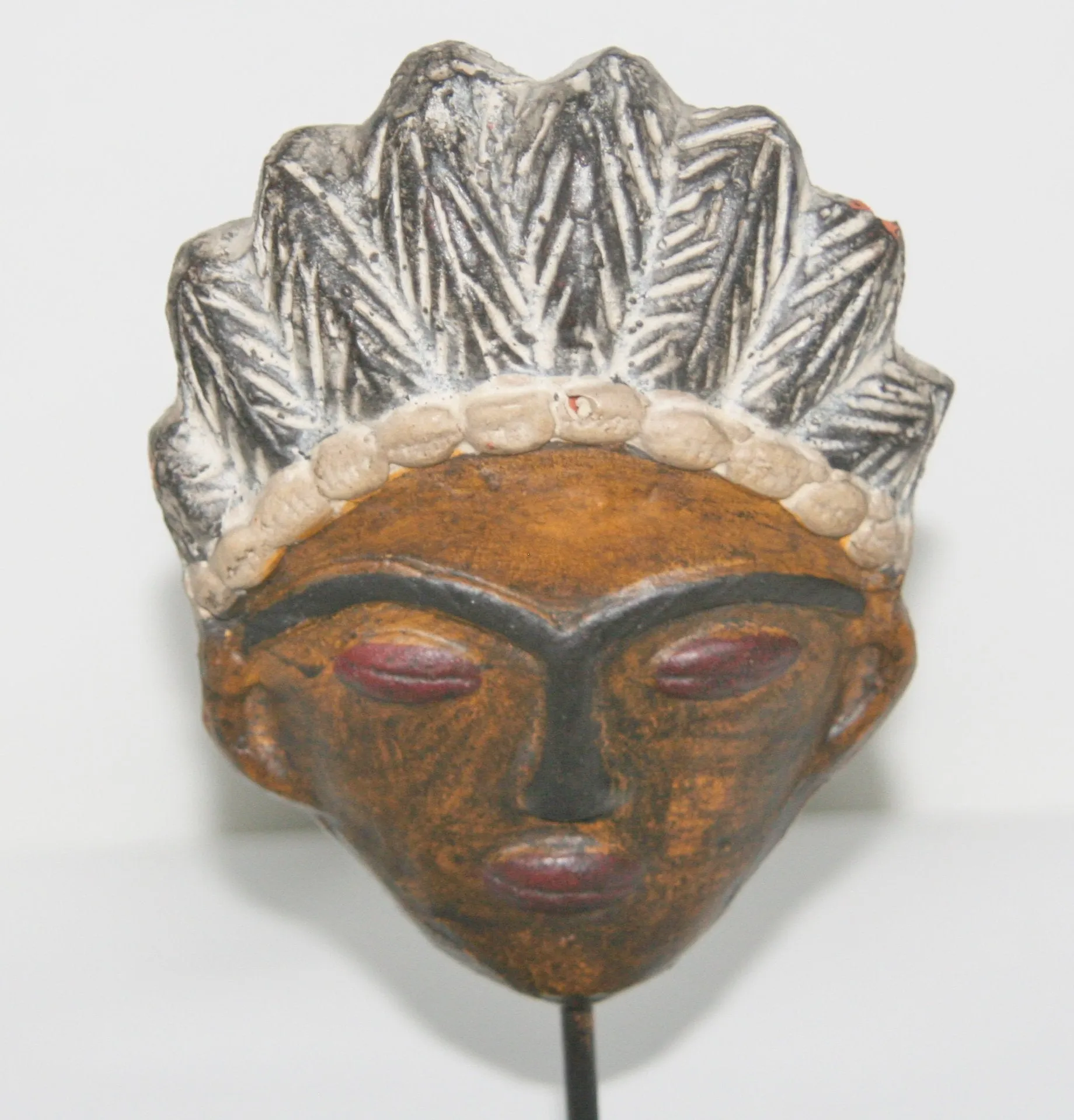 African Mask Clay Double Face Sculpture Handcrafted West Africa