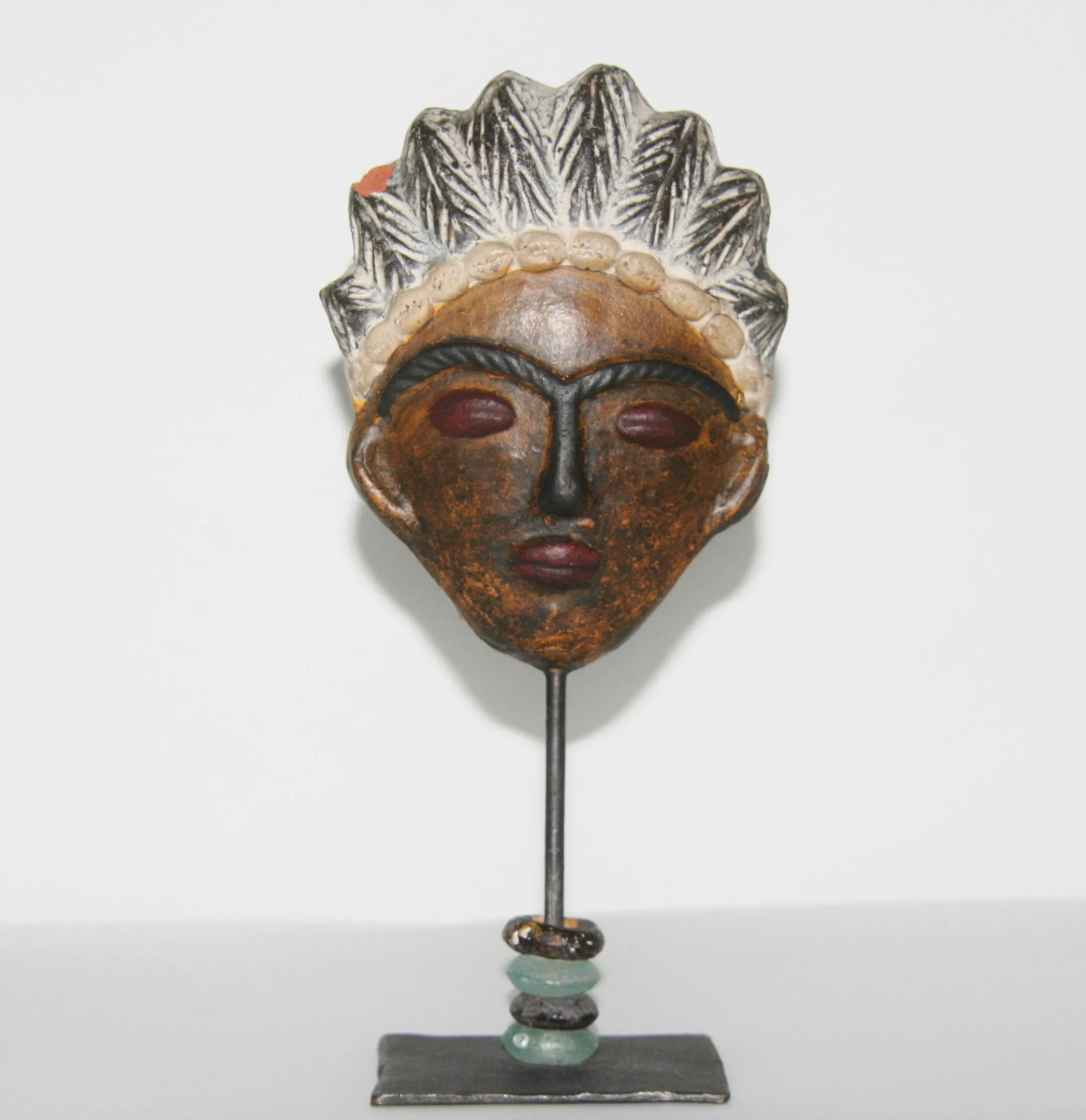 African Mask Clay Double Face Sculpture Handcrafted West Africa