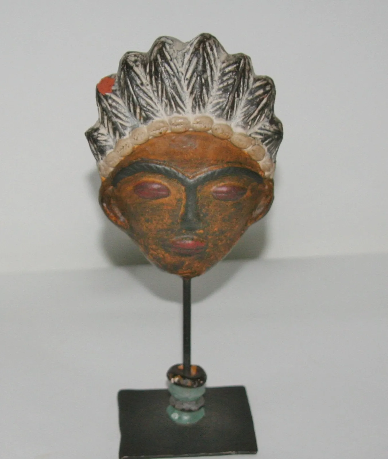 African Mask Clay Double Face Sculpture Handcrafted West Africa