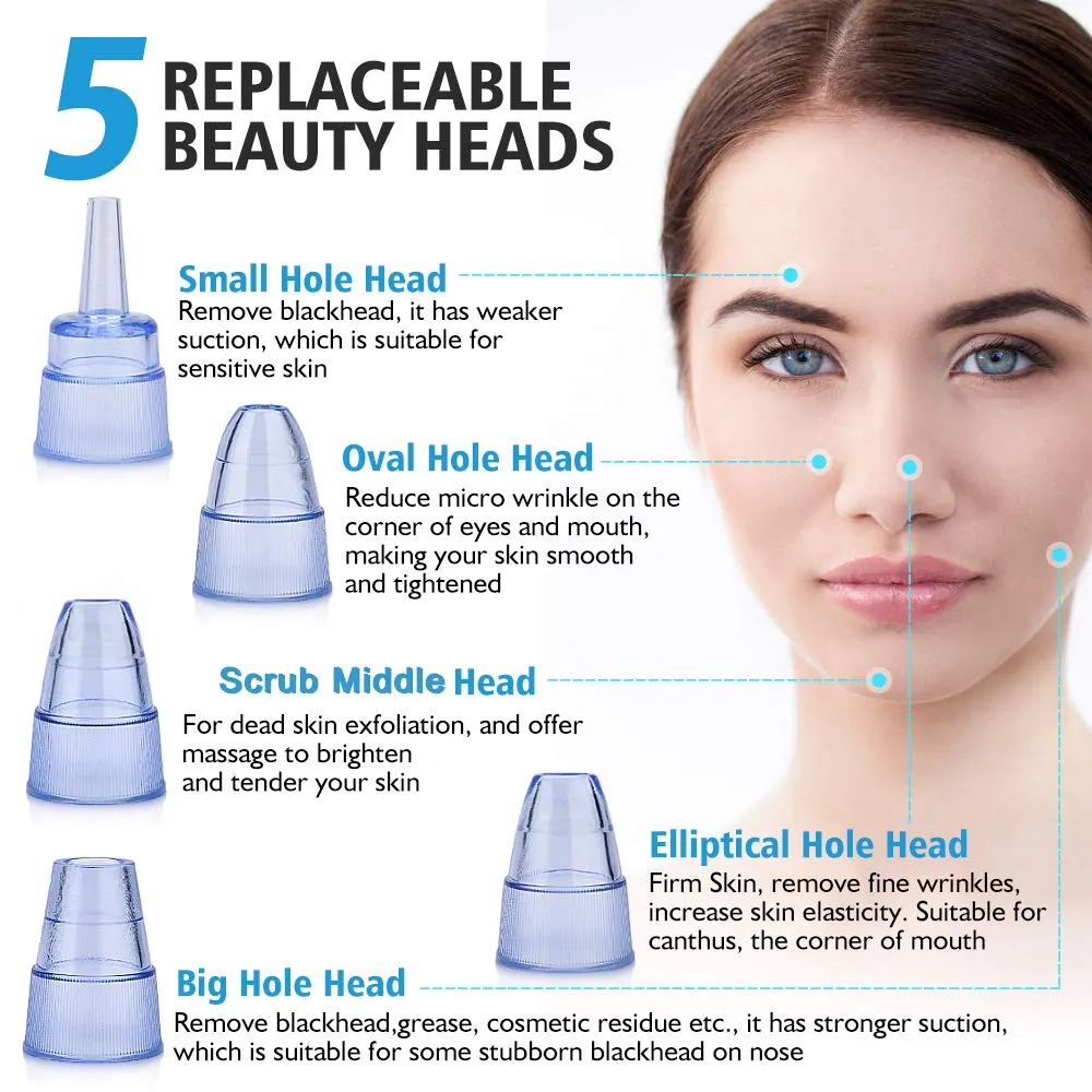 Aibeau Blackhead Remover Electric Blackhead Vacuum Suction Rechargeable Whitehead Remover Tool Kite Cleanser with 4 Replaceable Heads, Hot Pack Function and 3 Modes