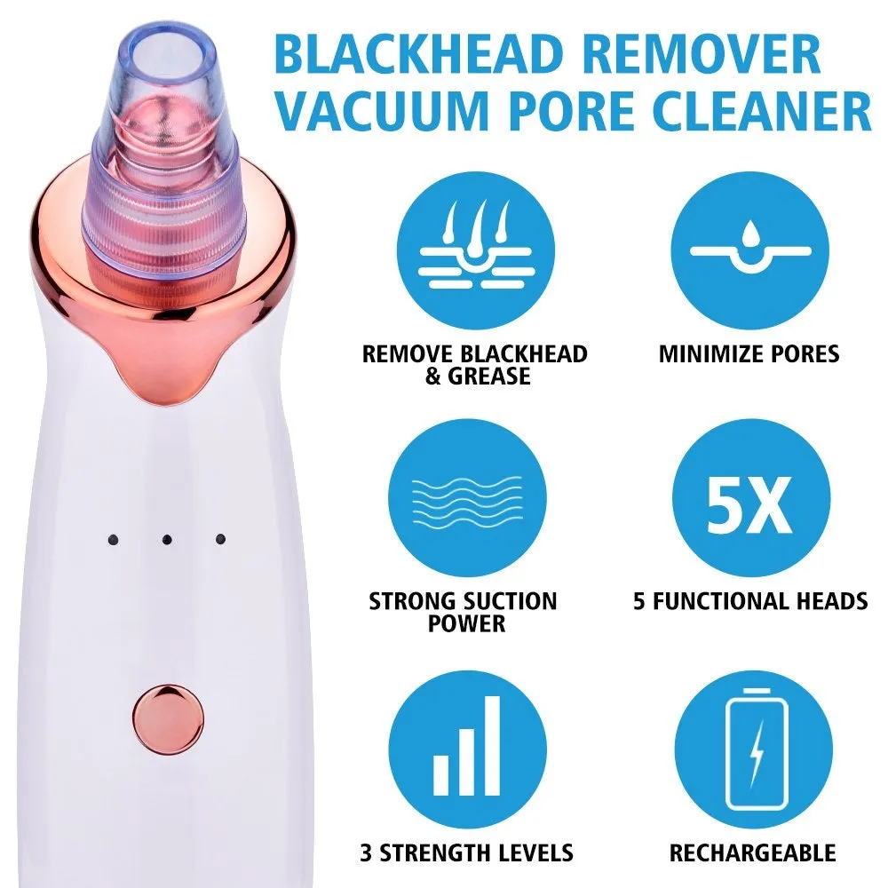Aibeau Blackhead Remover Electric Blackhead Vacuum Suction Rechargeable Whitehead Remover Tool Kite Cleanser with 4 Replaceable Heads, Hot Pack Function and 3 Modes